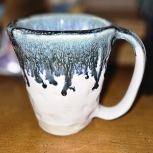 1967 Handcrafted Ceramic Mug with Blue and White Glaze Cup One Of A Kind